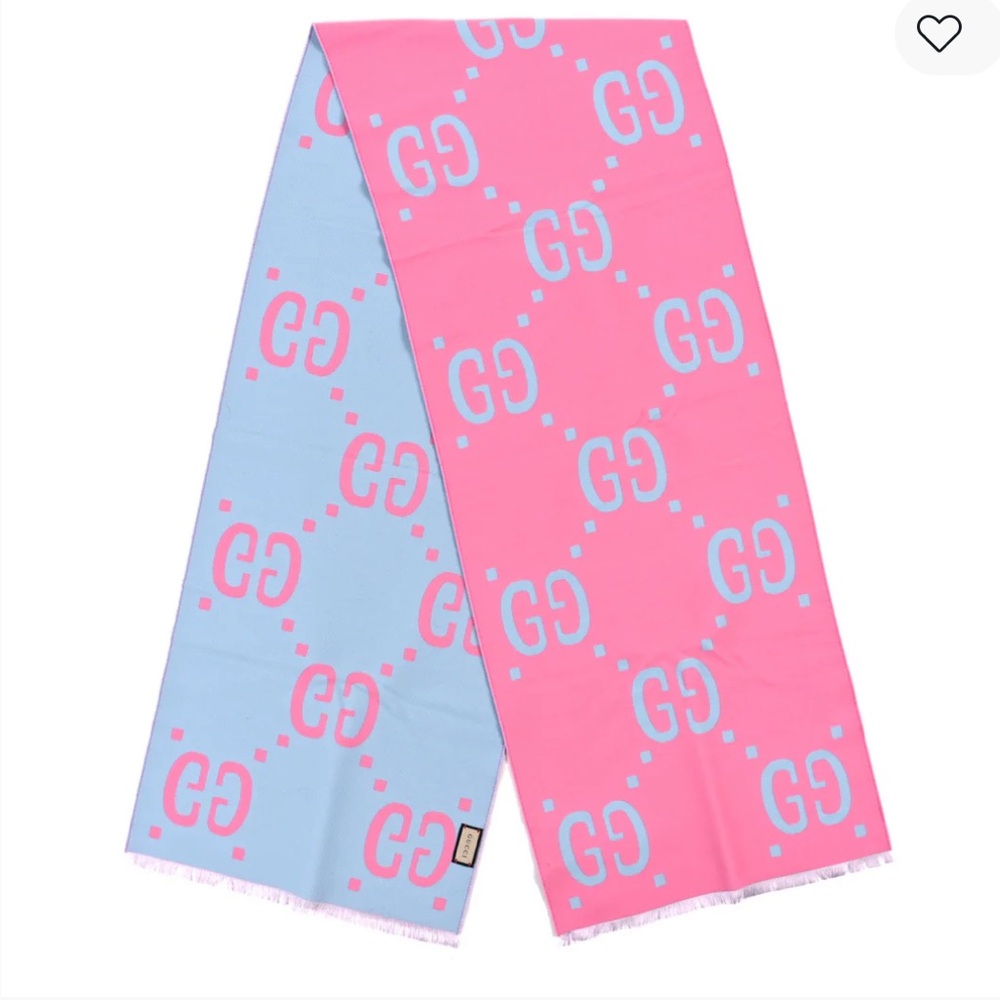 Gucci Pink and Blue GG Monogram Wool Scarf